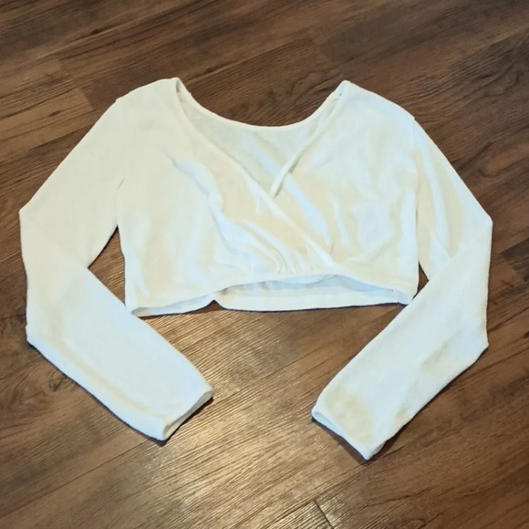 declose Tops - Declose Sheer White Cross Over V Neck Layered Warm Up Top A29